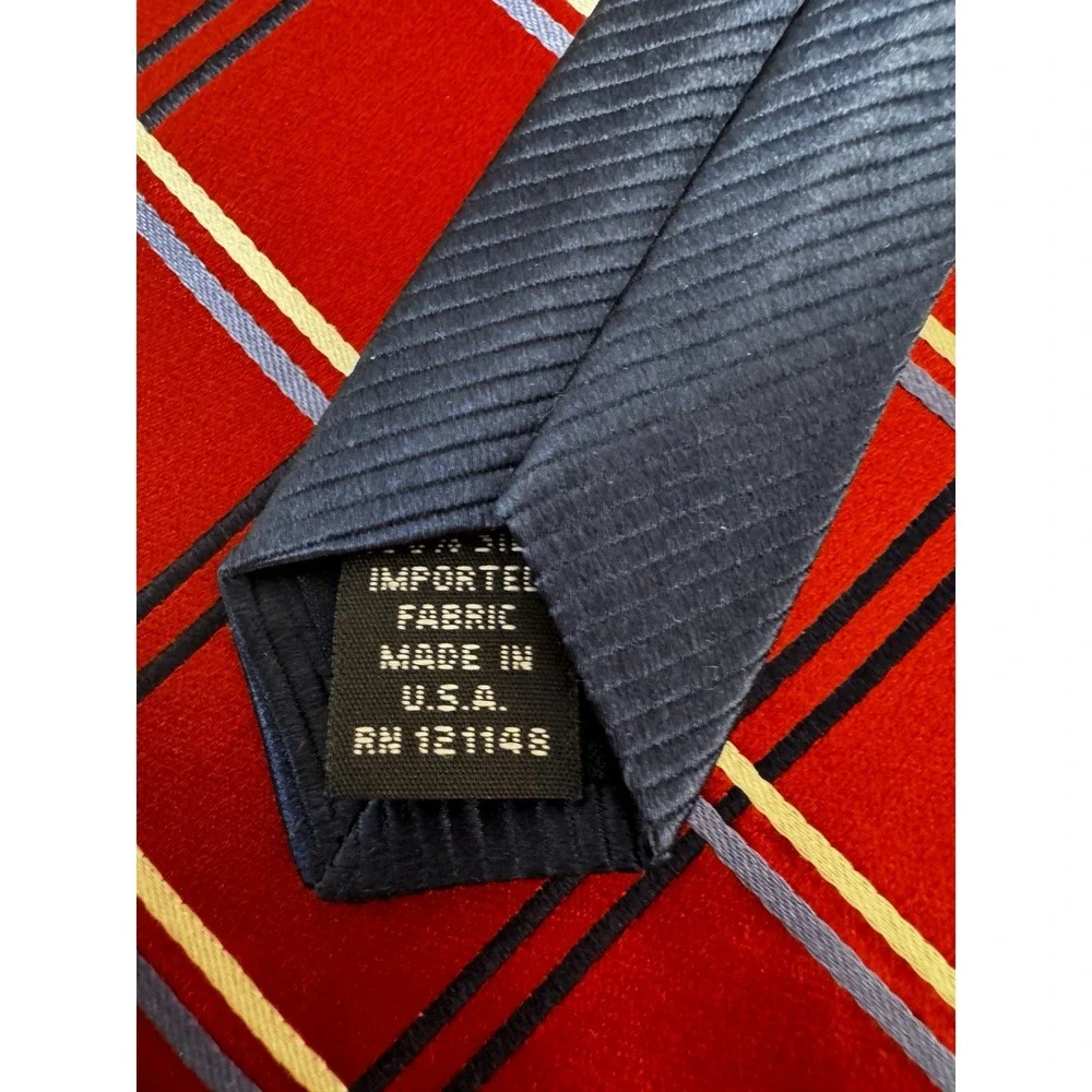 Tommy Hilfiger 2 Silk Ties Red Blue Geometric Striped Print Preppy Nautical Work
